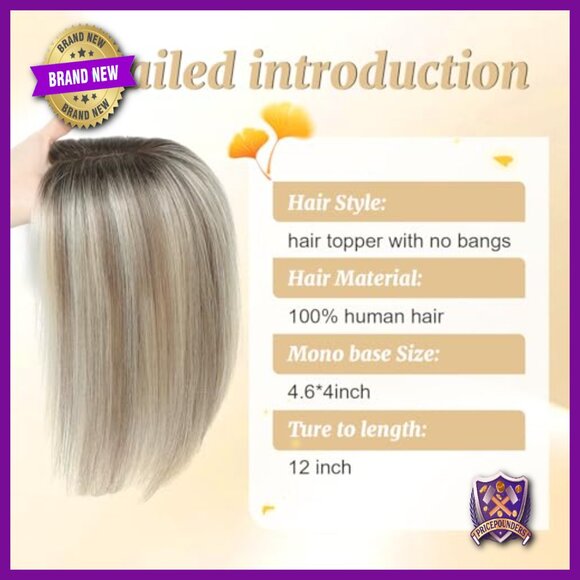 12 Inch Real Human Hair Topper Mono Base 4.6x4 Inch No Bangs Volume main image 6